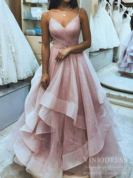 Sparkly Dusty Rose Prom Dresses Ruffle ...